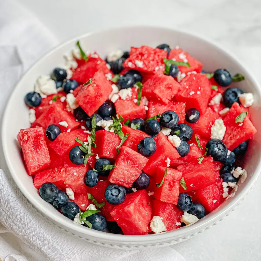Watermelon blueberry feta salad photo uploaded for AI recipe extraction